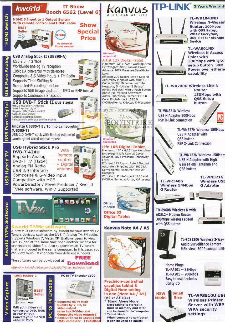 IT Show 2010 price list image brochure of Asia Radio KWorld Kanvus Note TP Link HDMI PC To TV Encoder 1600 Router Wireless Adaptor