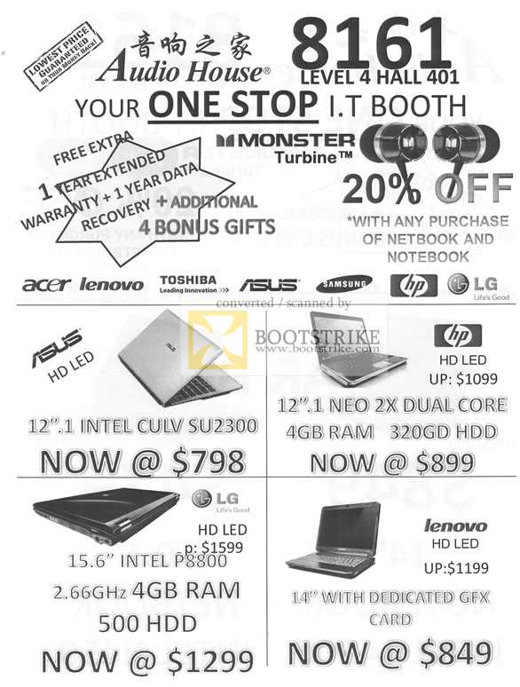 IT Show 2010 price list image brochure of Audio House Notebooks ASUS SU2300 HP LG Lenovo