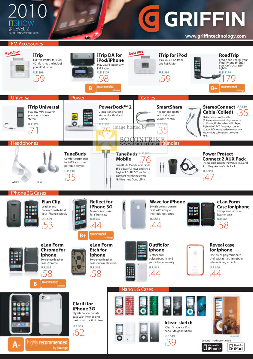 IT Show 2010 price list image brochure of Ban Leong Griffin FM ITrip RoadTrip PowerDock SmartShare StereoConnect TuneBuds IPhone Cases Earphones IPod