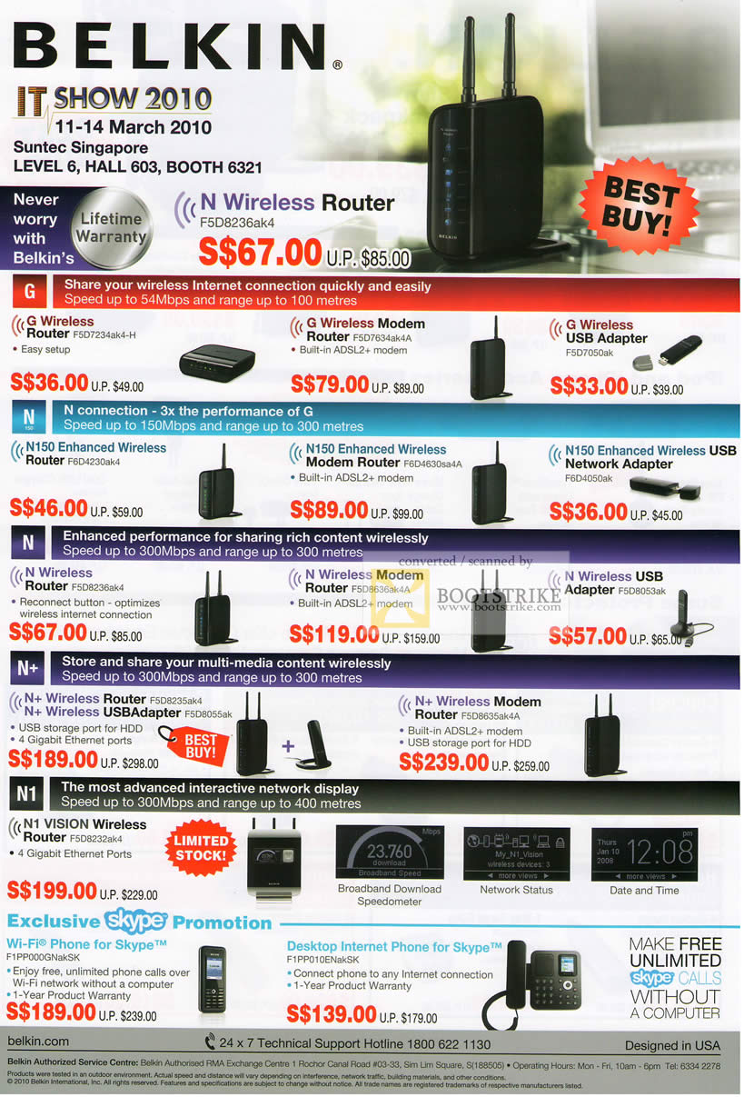 IT Show 2010 price list image brochure of Belkin N Wireless Router Modem Adapter N1 Vision Skype Wi Fi Phone Desktop Phone