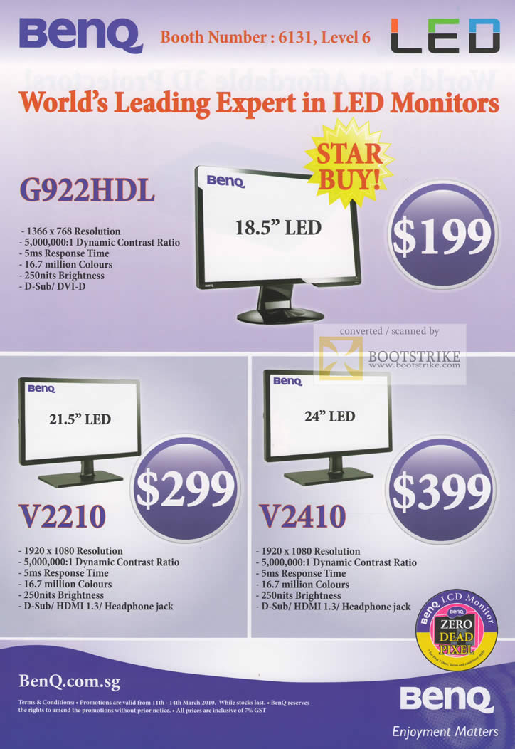 IT Show 2010 price list image brochure of BenQ LCD LED Monitors G992HDL V2210 V2410