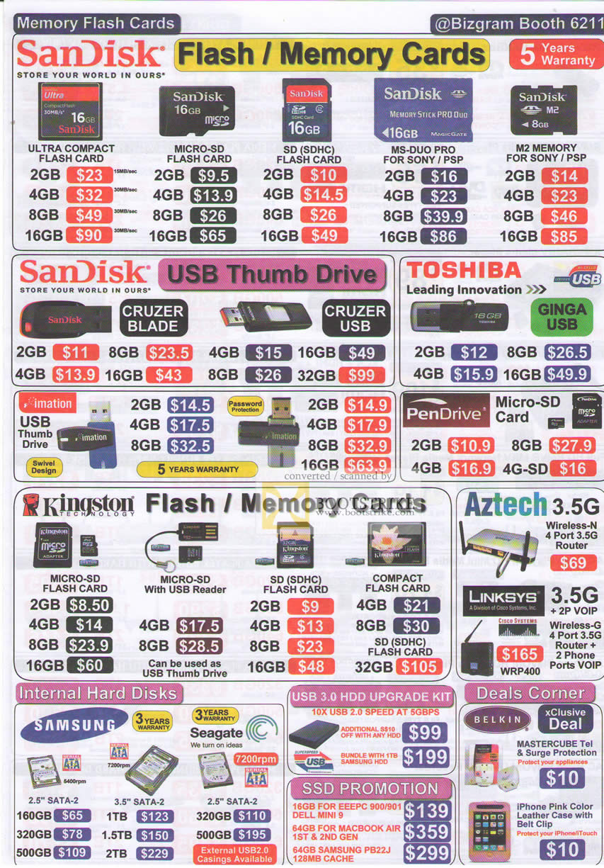IT Show 2010 price list image brochure of Bizgram Memory Cards Flash Drives SanDisk Toshiba Imation PenDrive Kingston Aztech Samsung Seagate SSD