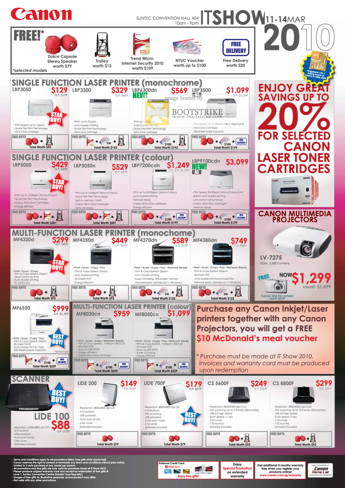 IT Show 2010 price list image brochure of Canon Laser Printers Single Multi Function Color Monochrome Projectors Scanners Lide