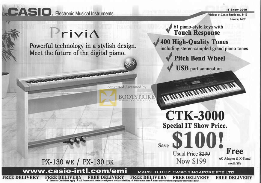 IT Show 2010 price list image brochure of Casio Electronic Musical Instruments Digital Piano PX 130 WE BK CTK 3000