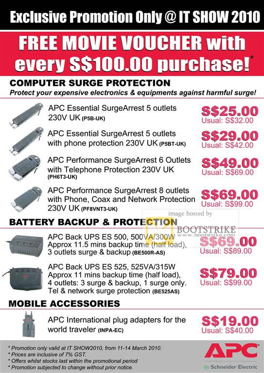 IT Show 2010 price list image brochure of Convergent Systems APC Surge Protection SurgeArrest Essential Performance Back UPS Plug Adapter