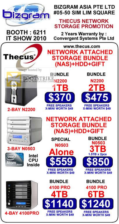 IT Show 2010 price list image brochure of Convergent Systems Bizgram Thecus NAS N2200 N0503 4100 PRO