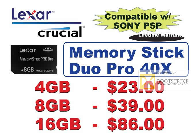 IT Show 2010 price list image brochure of Convergent Systems Lexar Crucial Memory Stick Duo Pro 40X Sony PSP