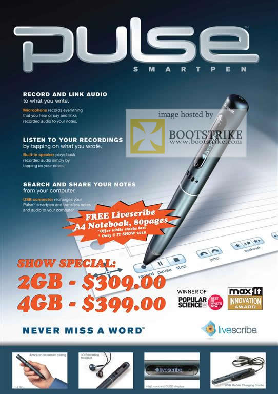 IT Show 2010 price list image brochure of Convergent Systems Pulse Smartpen Audio Note Recorder