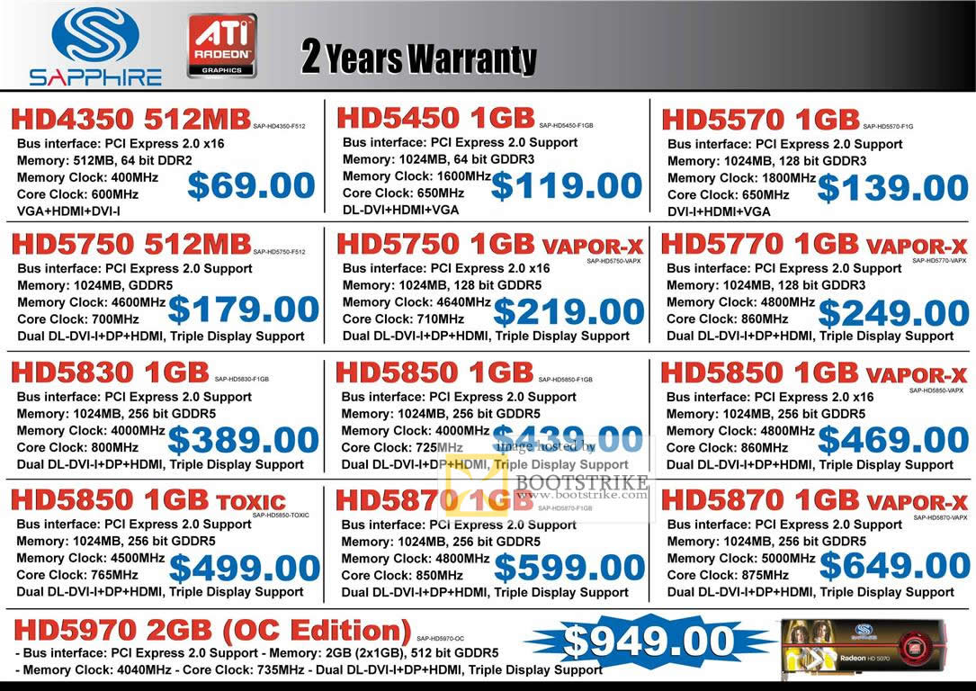 IT Show 2010 price list image brochure of Convergent Systems Sapphire ATI Graphic Cards HD4350 HD5450 HD5570 HD5750 HD5770 HD5830 HD5850 HD5870 HD5970