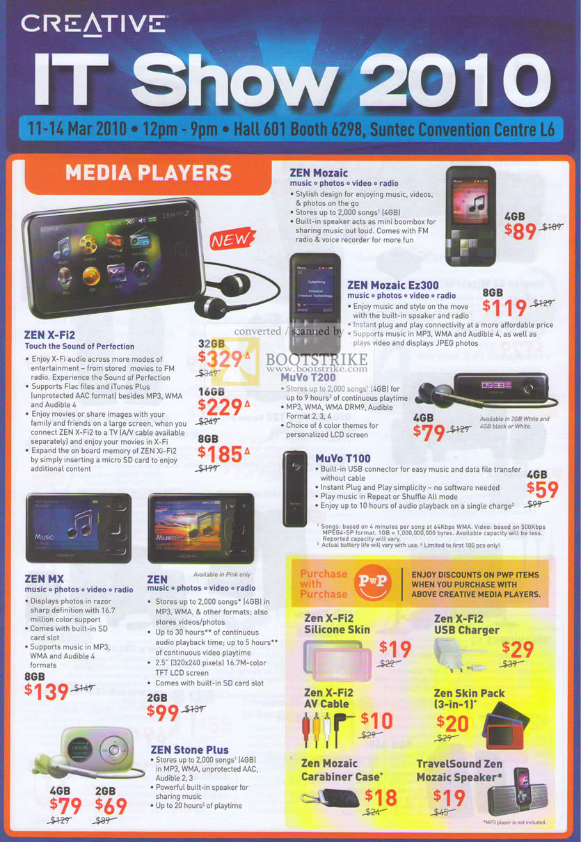 IT Show 2010 price list image brochure of Creative Media Players Portable Zen X Fi2 Mozaic Ez300 MuVo T200 T100 Zen MX Stone Plus