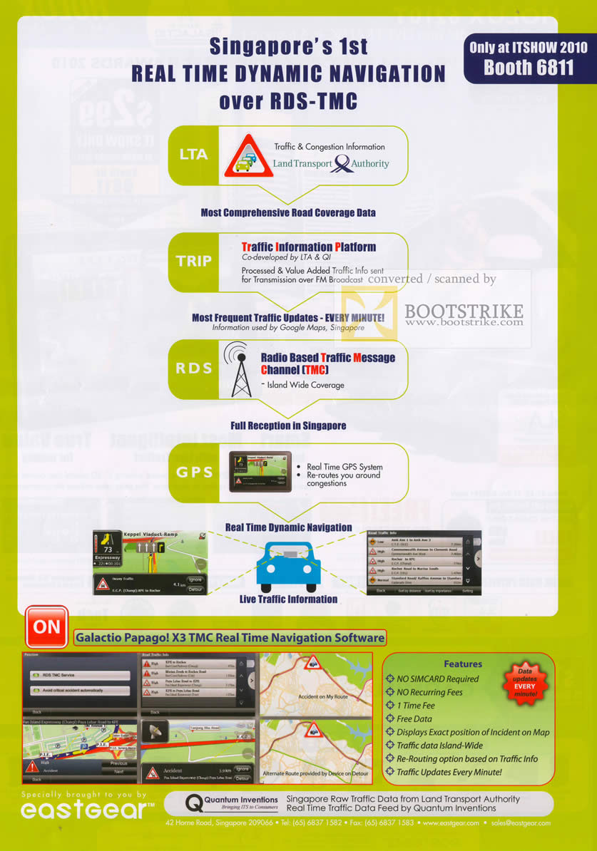 IT Show 2010 price list image brochure of Eastgear Galactio Papago X3 RDS TMC Real Time Navigation Software
