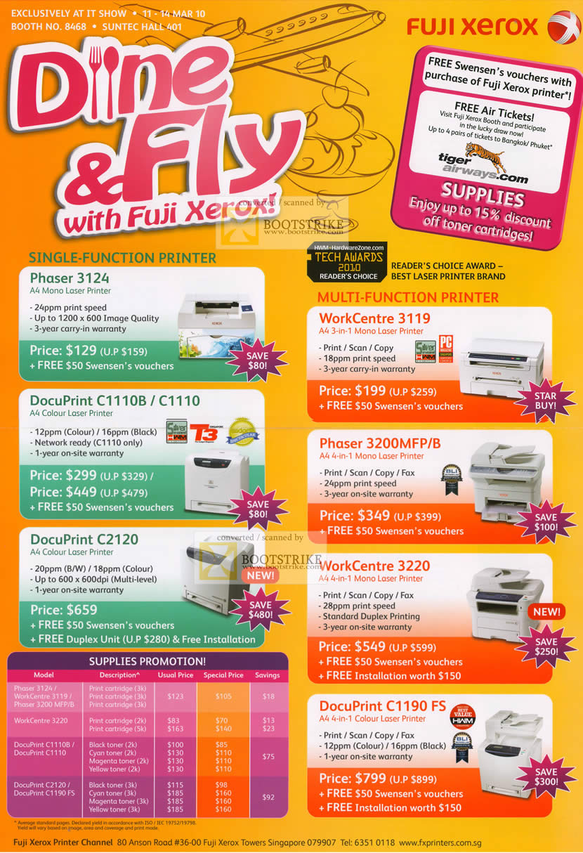 IT Show 2010 price list image brochure of Fuji Xerox Printers Phaser 3124 Laser DocuPrint C1110B C1110 C2120 WorkCentre 3119 3200MFP 3220 Supplies