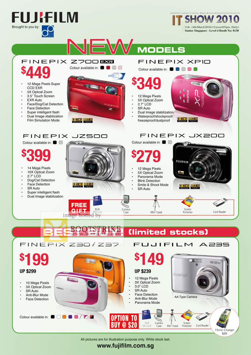 IT Show 2010 price list image brochure of FujiFilm Digital Cameras FinePix Z700 XP10 JZ500 JX200 Z30 Z37 A235