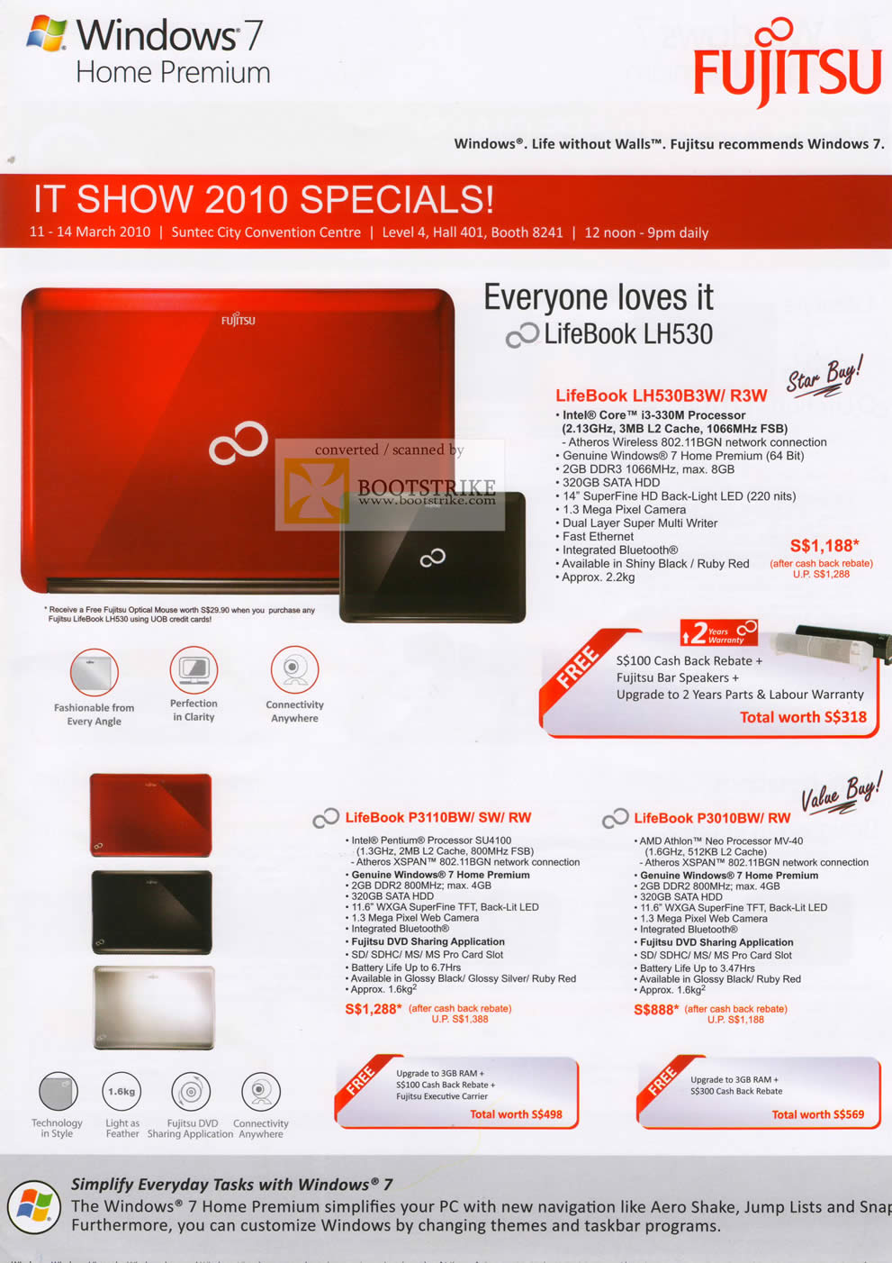 IT Show 2010 price list image brochure of Fujitsu Notebooks LifeBook LH530 B3W R3W P3110 Bw Sw RW P3010