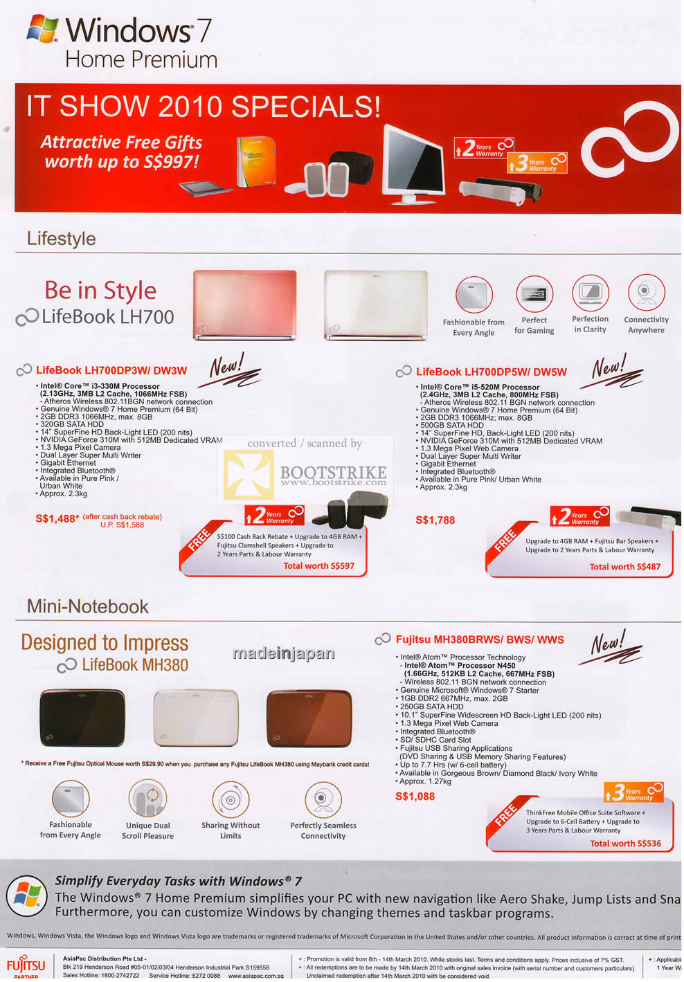 IT Show 2010 price list image brochure of Fujitsu Notebooks Lifebook LH700DP3W DW3W LH700DP5W DW5W Mini MH380 MH380BRWS BWS WWS