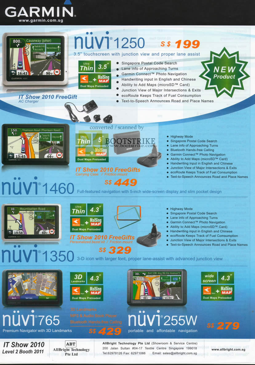 IT Show 2010 price list image brochure of Garmin GPS Navigation System Nuvi 1250 1460 1350 765 255W AllBright Technology