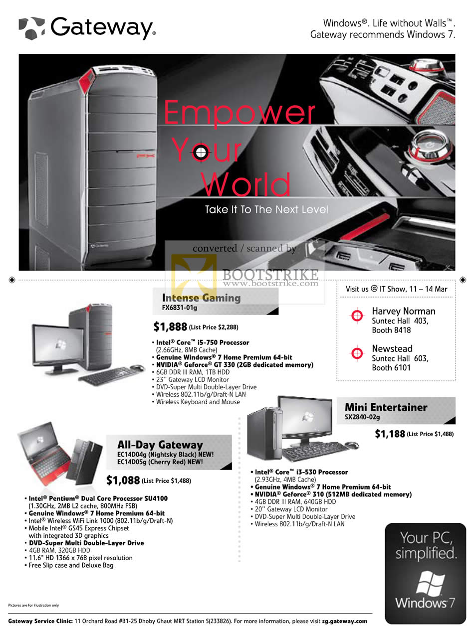 IT Show 2010 price list image brochure of Gateway Desktops FX6831 01g SX2840 02g Notebooks EC14D04g EC14D05g