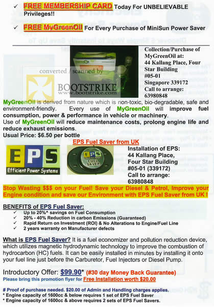 IT Show 2010 price list image brochure of H2H Group MyGreenOil EPS Efficient Power Systems Fuel Saver