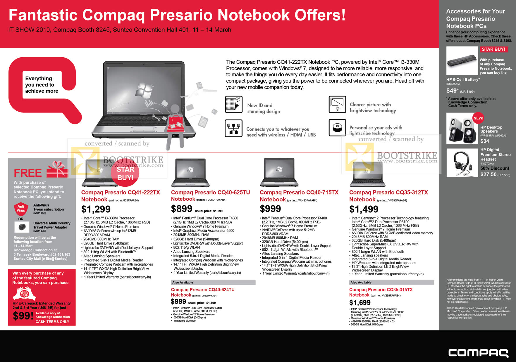 IT Show 2010 price list image brochure of HP Compaq Presario Notebooks CQ41 222TX CQ40 625TU 715TX CQ35 312TX