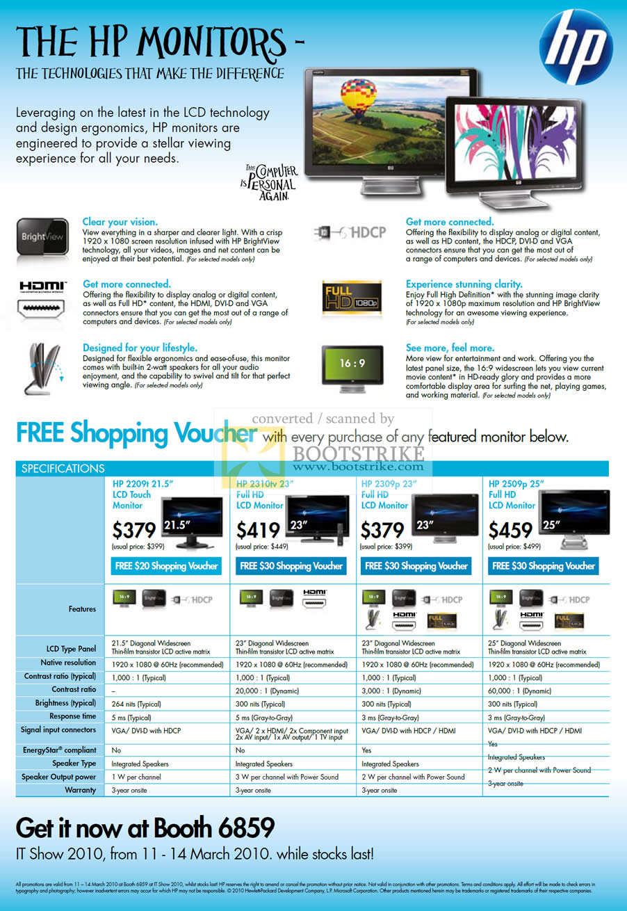 IT Show 2010 price list image brochure of HP LCD Monitors 2209t 2310tv 2309p 2509p