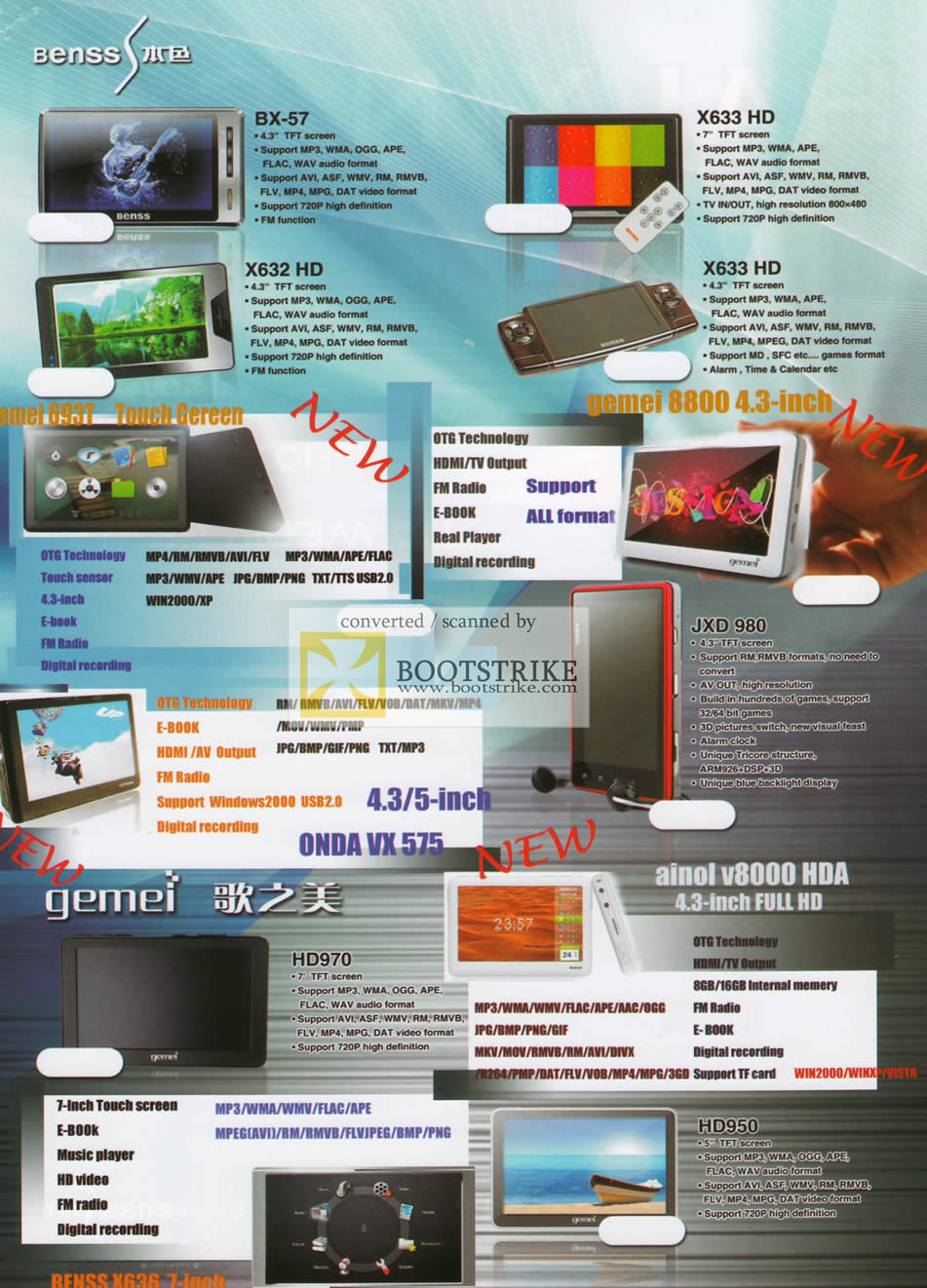 IT Show 2010 price list image brochure of Hai Xin Rui Benss BX 57 X633 X632 HD X633 HD Gemei 8800 693T Onda Vx 575 Ainol V8000 HDA HD970