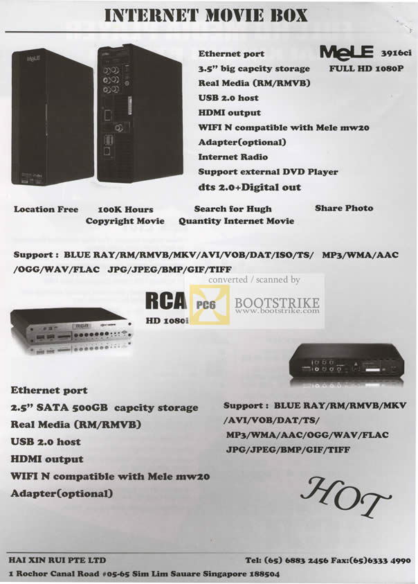 IT Show 2010 price list image brochure of Hai Xin Rui Media Player Mele 3916ci RCA PCG6