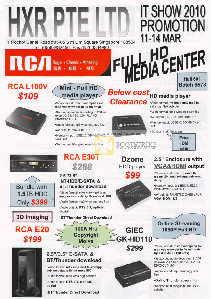 IT Show 2010 price list image brochure of Hai Xin Rui Media Player RCA L100V E30T E20 Dzone GIEC GK HD110