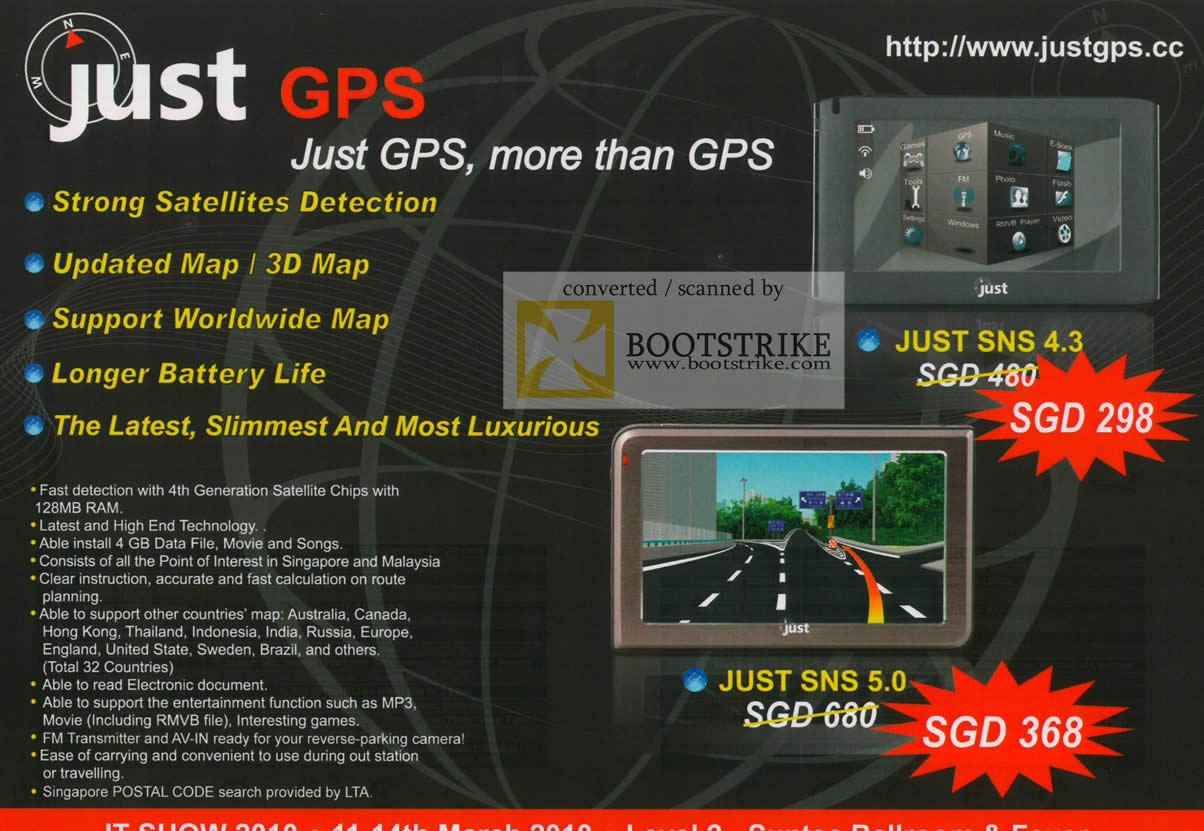 IT Show 2010 price list image brochure of Just GPS Smart Navigaton System SNS 4 3 5 0 2