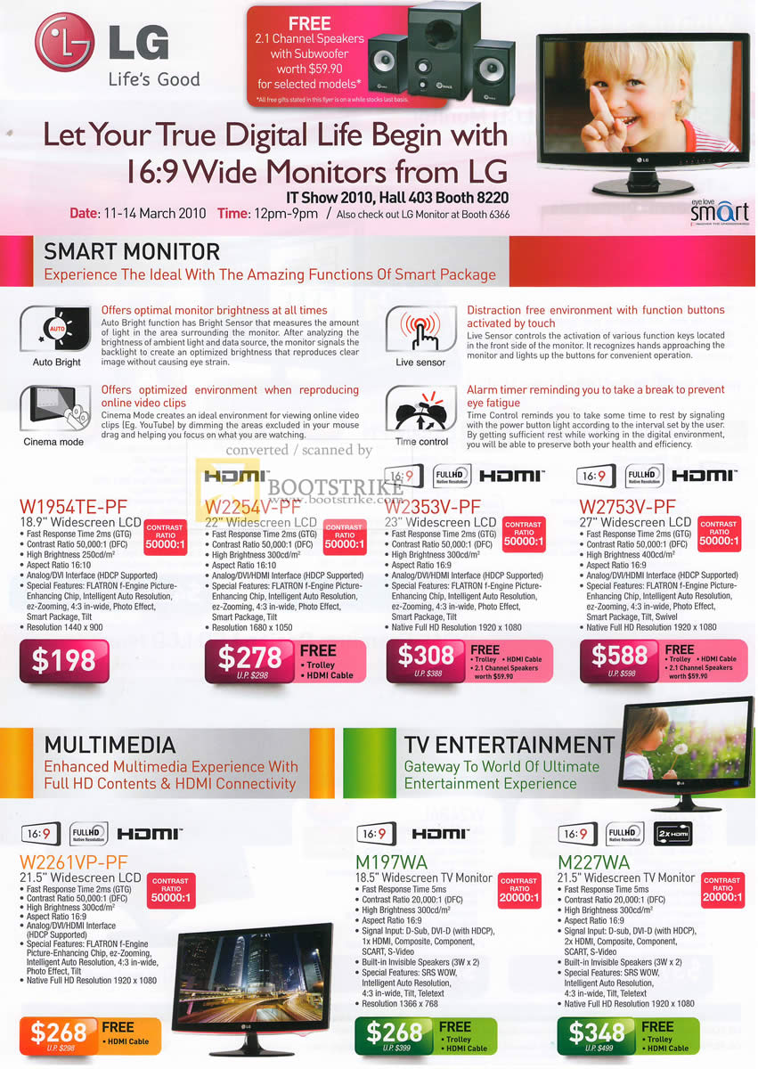 IT Show 2010 price list image brochure of LG LCD Monitor W1954TE PF W2254V W2353V W2753V W2261VP TV M197WA M227WA