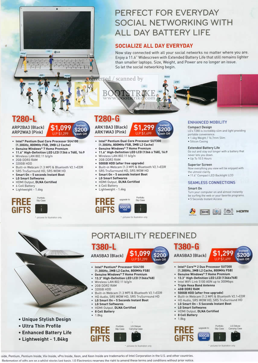 IT Show 2010 price list image brochure of LG Notebooks T280 L ARP2 BA3 WA3 T280 G ARK1 T380 ARA5