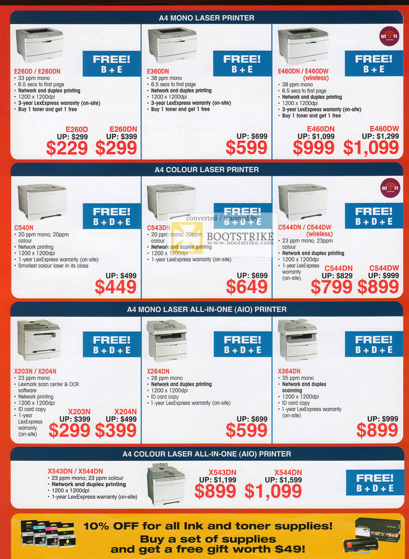 IT Show 2010 price list image brochure of Lexmark Laser Printers E260D E360DN E460DN C540N C543DN C544DN X203N X264DN X543DN X544DN