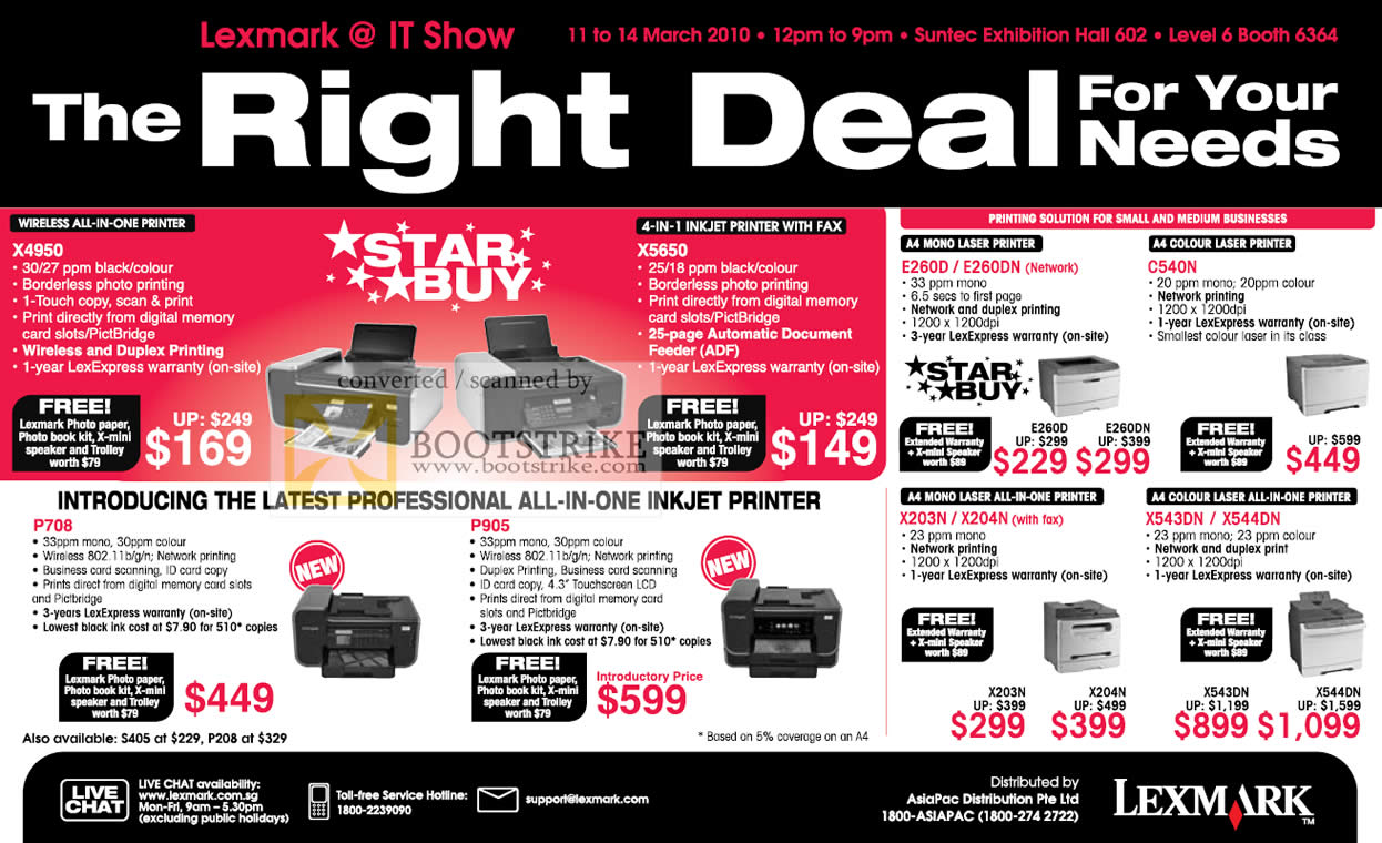 IT Show 2010 price list image brochure of Lexmark Printers Wireless Inkjet X4950 X5650 Laser E260D E260DN C540N X203N X204N X543DN X544DN P708 P905