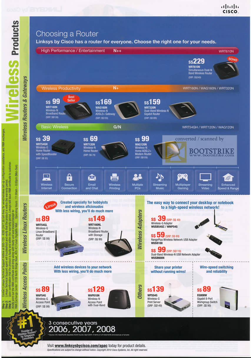 IT Show 2010 price list image brochure of Linksys Wireless Products Router WRT610N Linux Storage Adapter Print Server Switch
