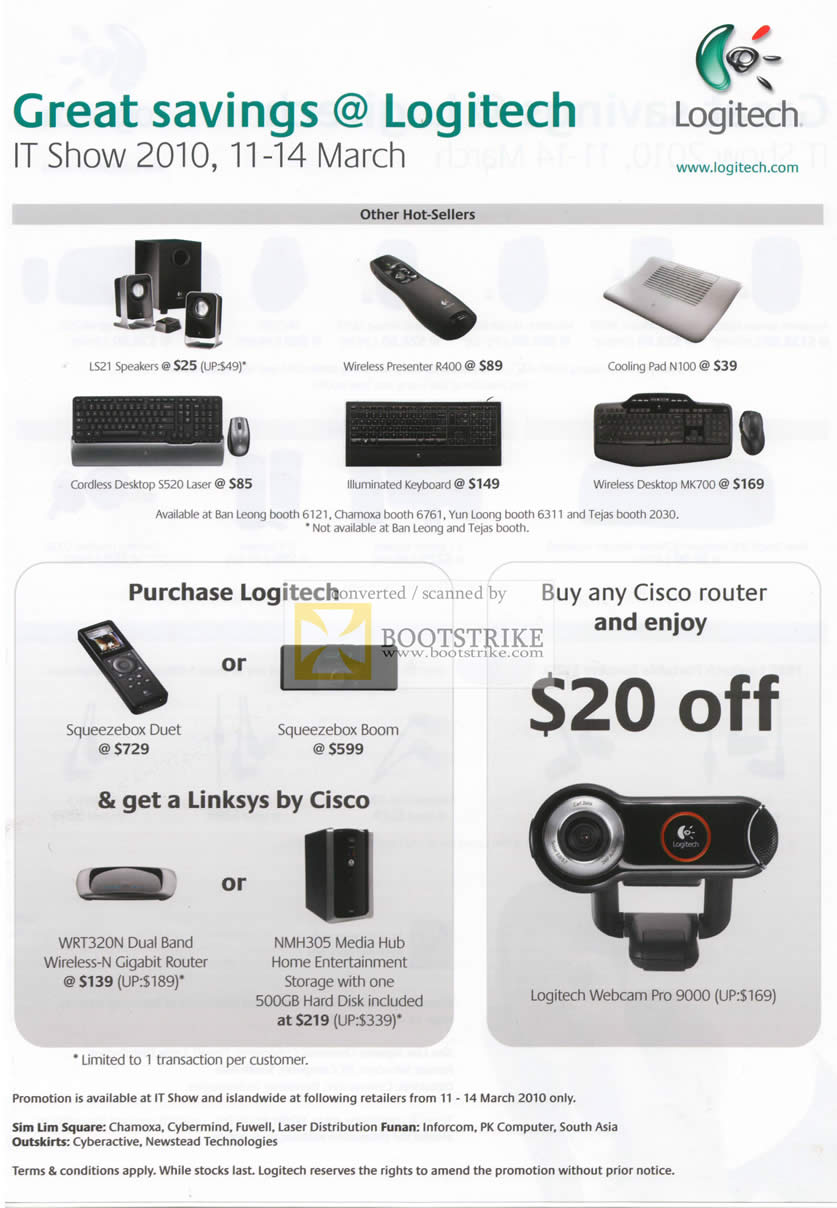 IT Show 2010 price list image brochure of Logitech LS21 Speakers Wireless Presenter Desktop S520 Illuminated Keyboard Cisco Offer