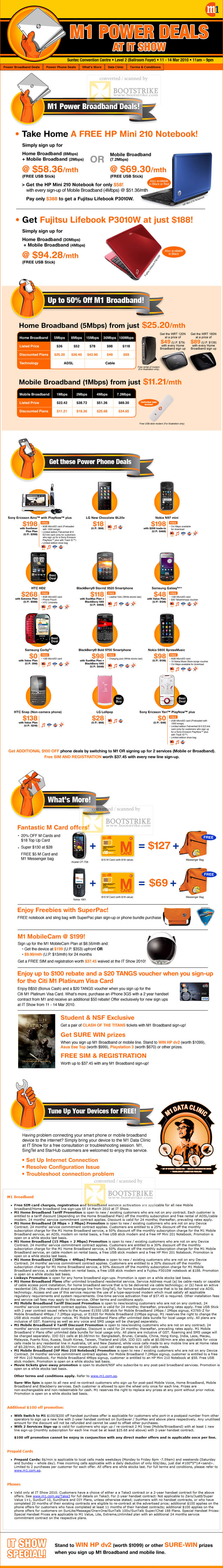 IT Show 2010 price list image brochure of M1 Home Mobile BroadBand HP Mini 210 Notebook Phones M Card MobileCam