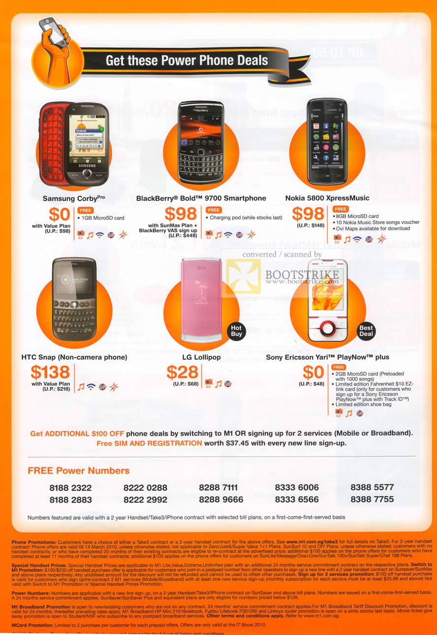 IT Show 2010 price list image brochure of M1 Mobile Phones Samsung Corby Pro BlackBerry Bold 9700 Nokia 5800 XpressMusic HTC Snap LG Lollipop Sony Ericsson Yari