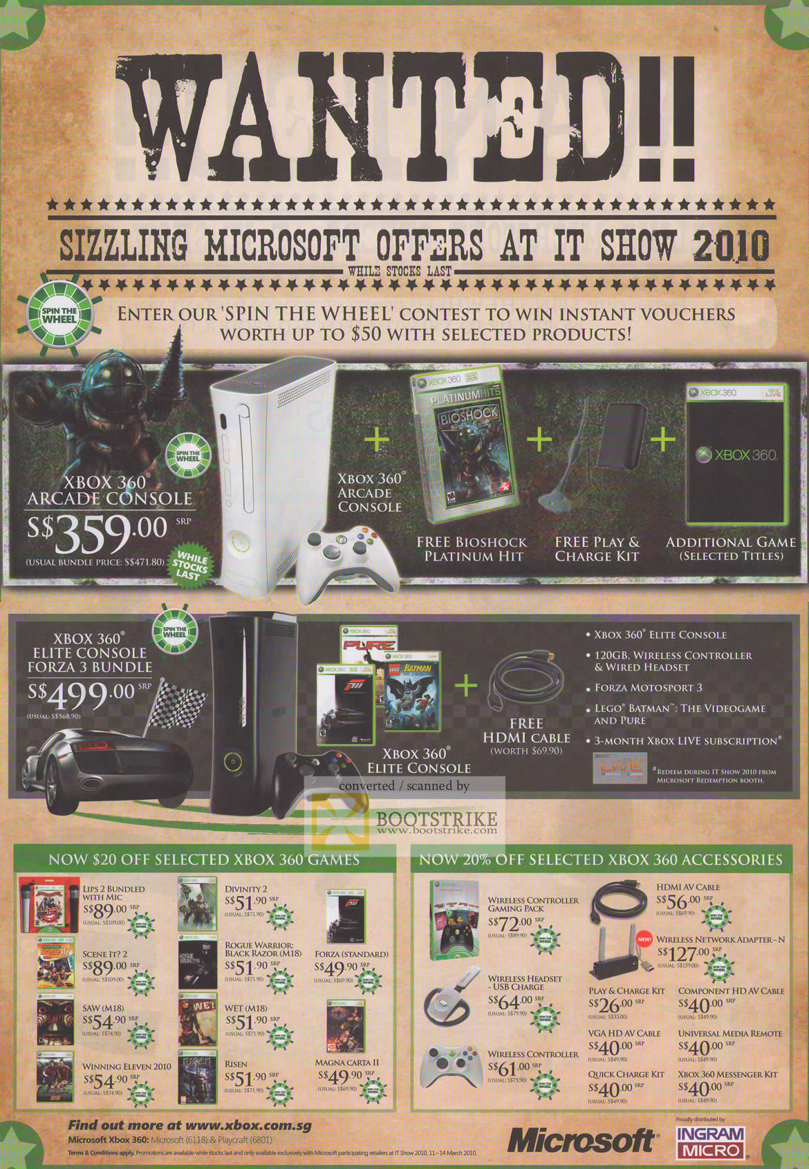 IT Show 2010 price list image brochure of Microsoft XBox 360 Elite Console Forza Games Accessories Controller Headset HDMI Cable Adapter