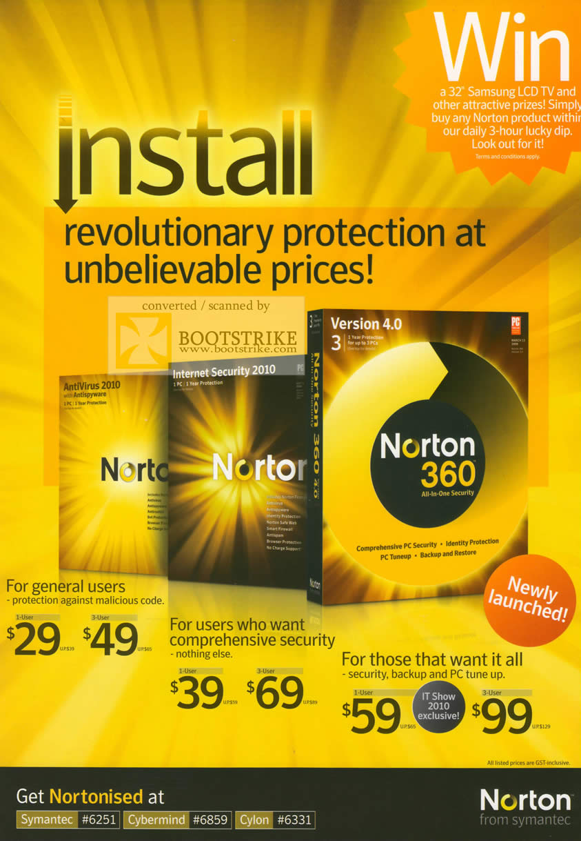 IT Show 2010 price list image brochure of Norton Antivirus 2010 Internet Security 2010 Norton 360