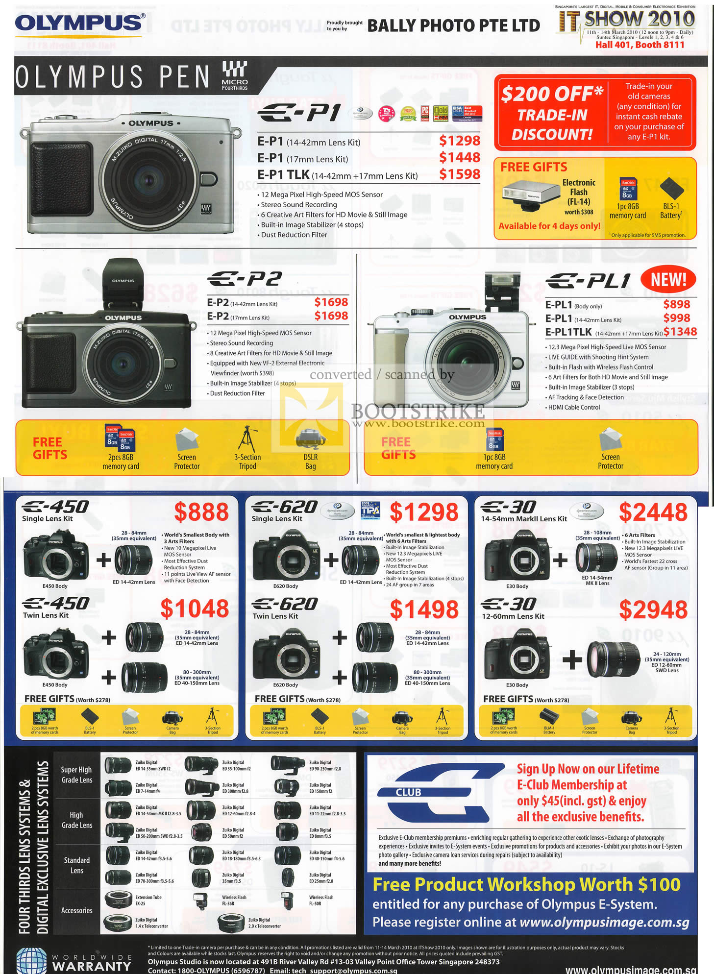 IT Show 2010 price list image brochure of Olympus Digital Camers Pen E P2 PL1 450 620 30 Lenses