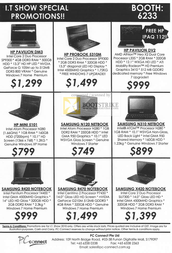 IT Show 2010 price list image brochure of PC Connect HP Pavilion DM3 ProBook 5310M Pavilion DV2 Mini 5101 Samsung N120 Netbook N130 R420 R470 X420