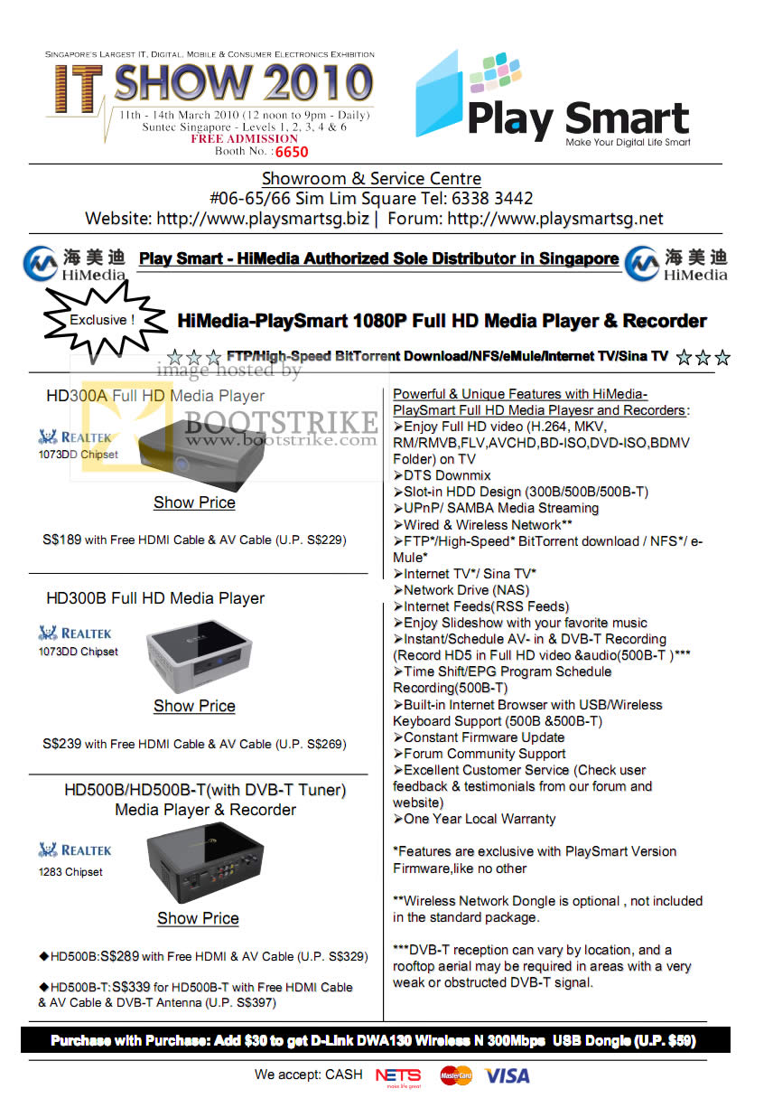 IT Show 2010 price list image brochure of Play Smart HiMedia Media Player HD300A HD300B HD500B Recorder