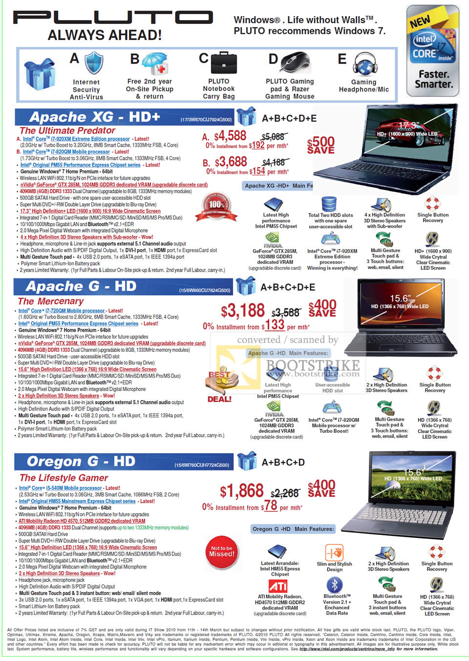IT Show 2010 price list image brochure of Pluto Technology Notebooks Apache XG HD G Oregon