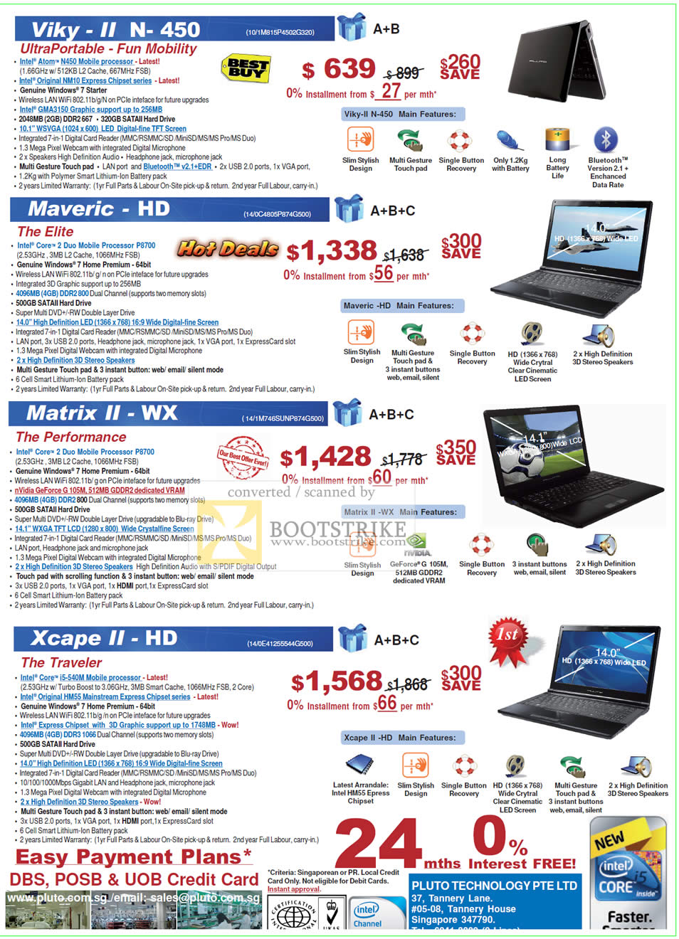 IT Show 2010 price list image brochure of Pluto Technology Notebooks Viky II N 450 Maveric HD Matrix II WX Xcape II