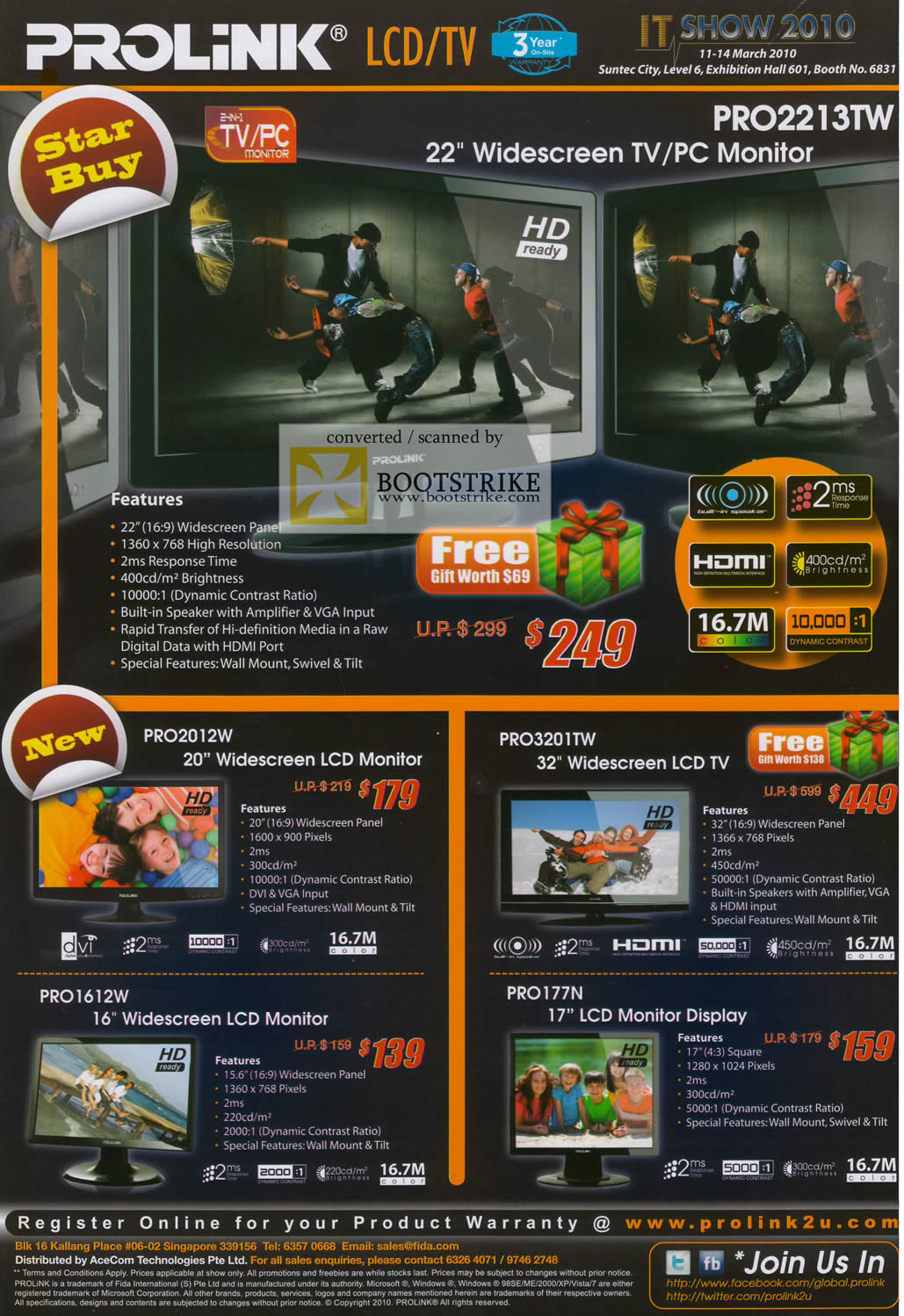 IT Show 2010 price list image brochure of Prolink LCD TV Monitor PRO2213TW PRO2012W PRO301TW PRO1612W PRO177N