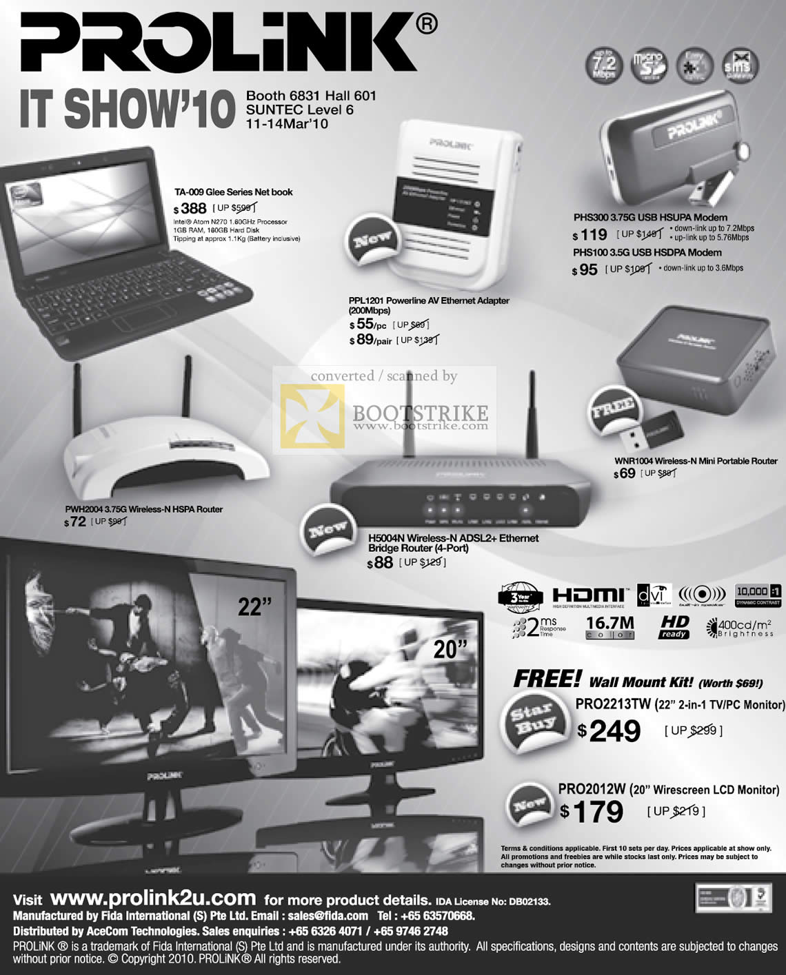 IT Show 2010 price list image brochure of Prolink Netbook TA 009 Glee Series PPL1201 Powerline Ethernet WNR1004 Portable Router PWH2004 H5004N TV Monitor PRO2213TW PRO2012W