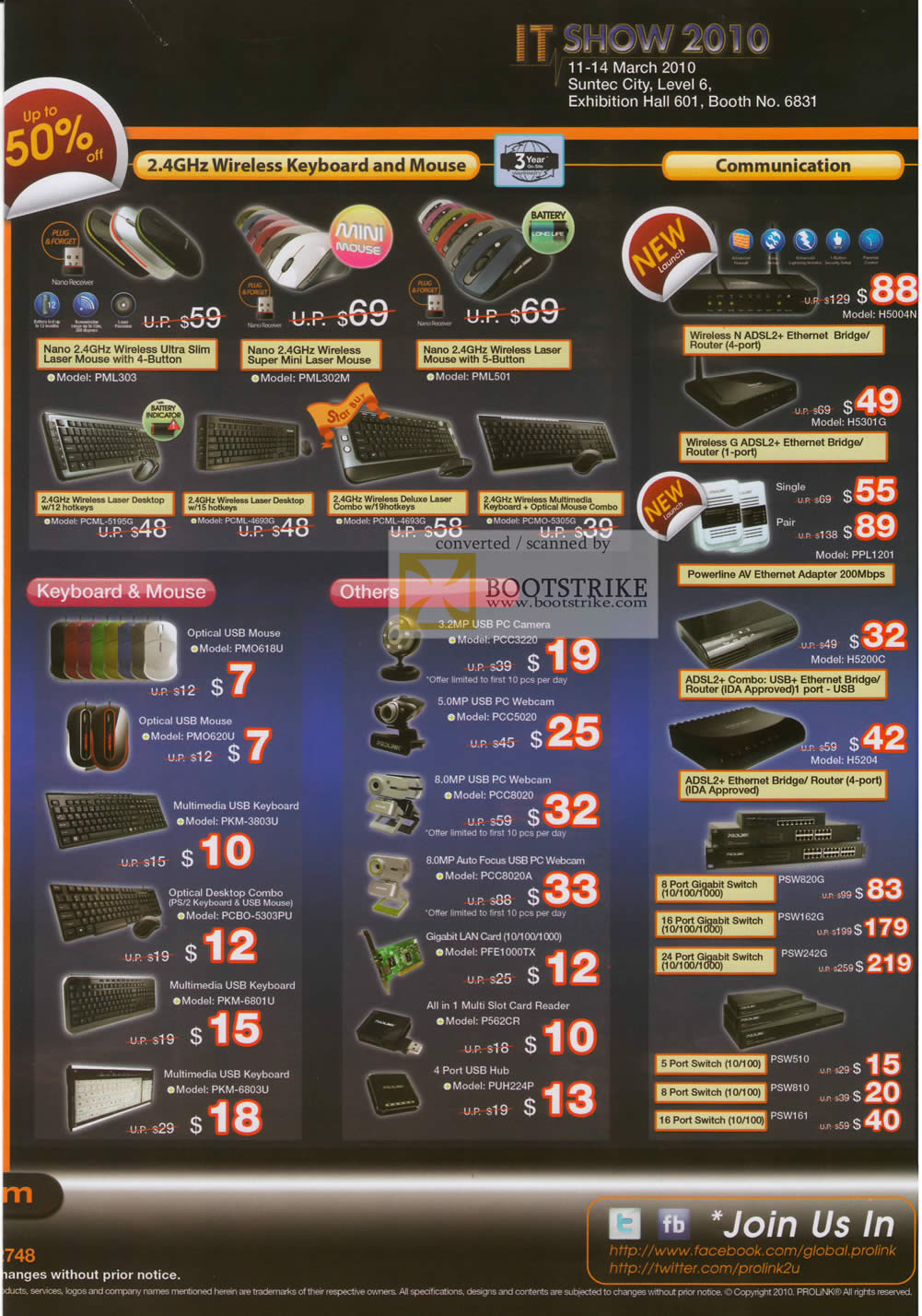 IT Show 2010 price list image brochure of Prolink Wireless Keyboard Mouse Router Webcam LAN Card Switch ADSL Card Reader