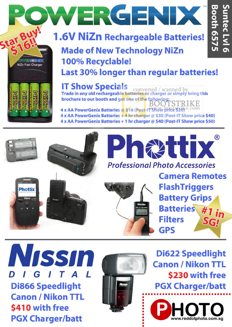 IT Show 2010 price list image brochure of Red Dot Photo PowerGenix Batteries Phottix Camera Nissin Digital Di866 Speedlight Di622 Flash Triggers GPS