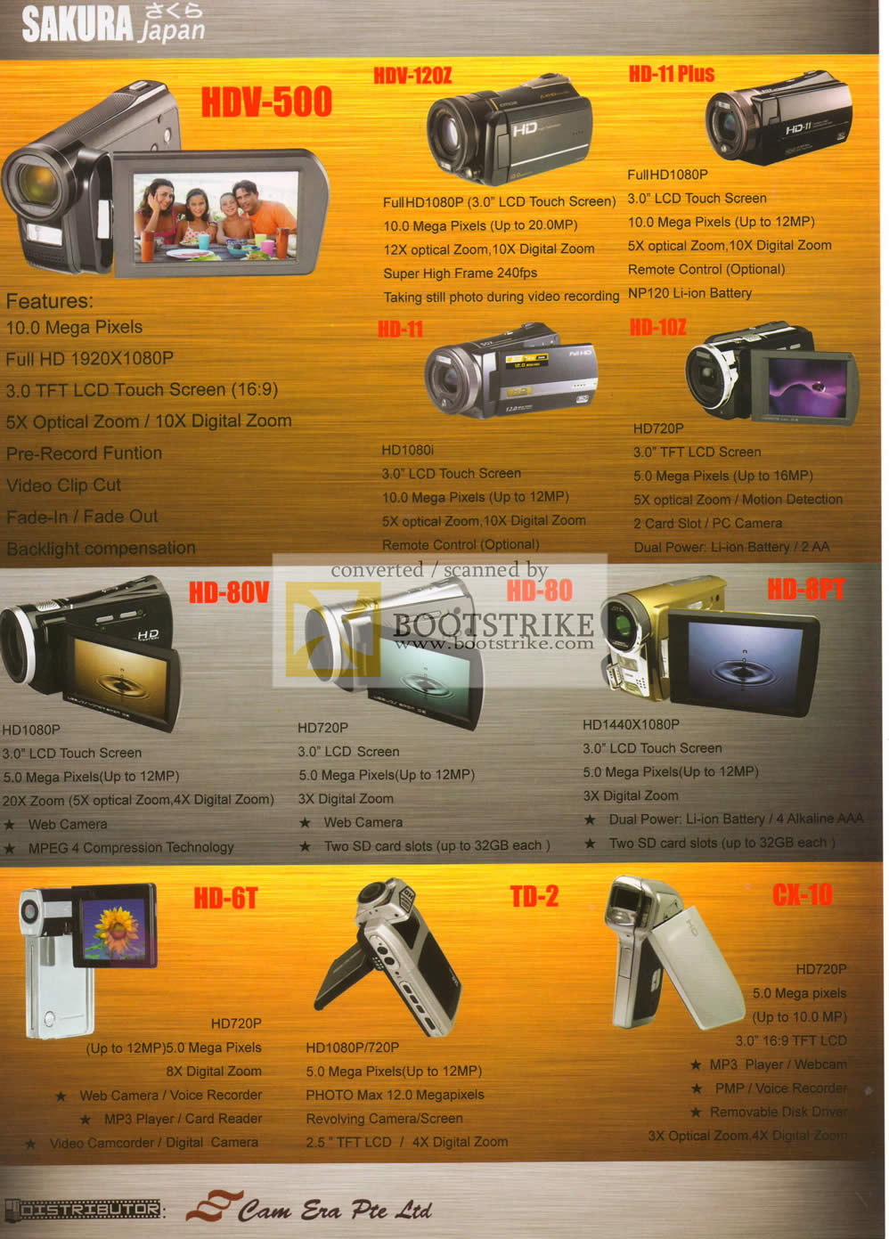 IT Show 2010 price list image brochure of Sakura Japan Video Camcorders HDV 500 12Z 11 Plus 10z 80v 80 8pt 6t Td 2 CX 10