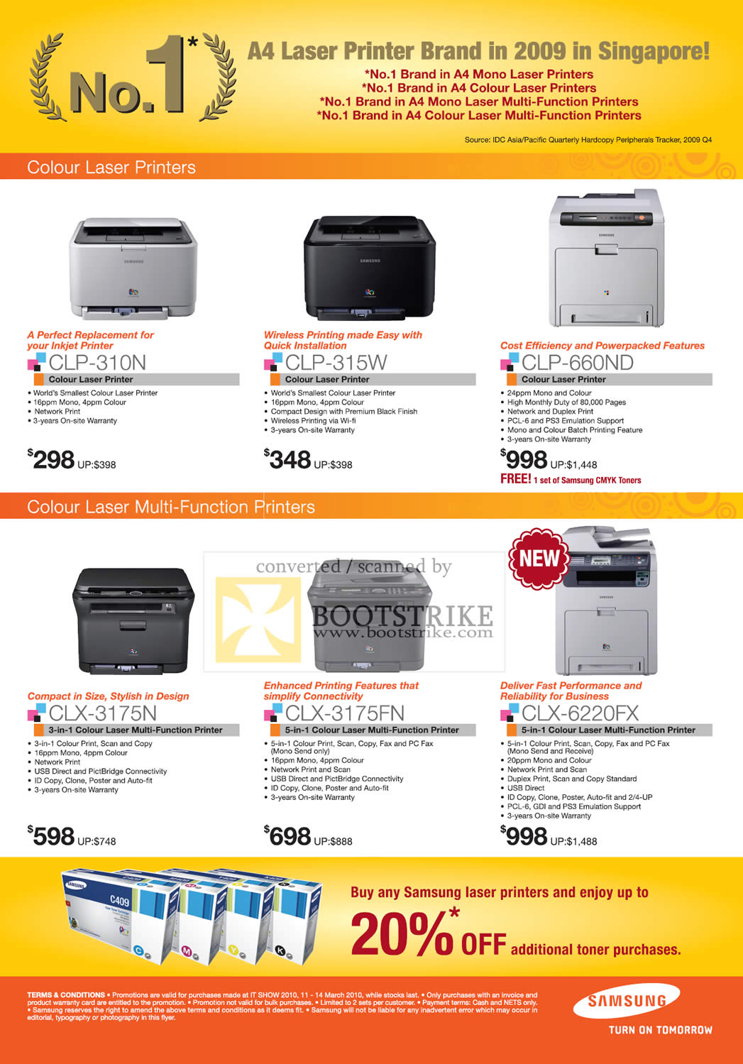 IT Show 2010 price list image brochure of Samsung Colour Laser Printers CLP 310N 315W 660ND CLX 3175N 3175FN 6220FX Multi Function
