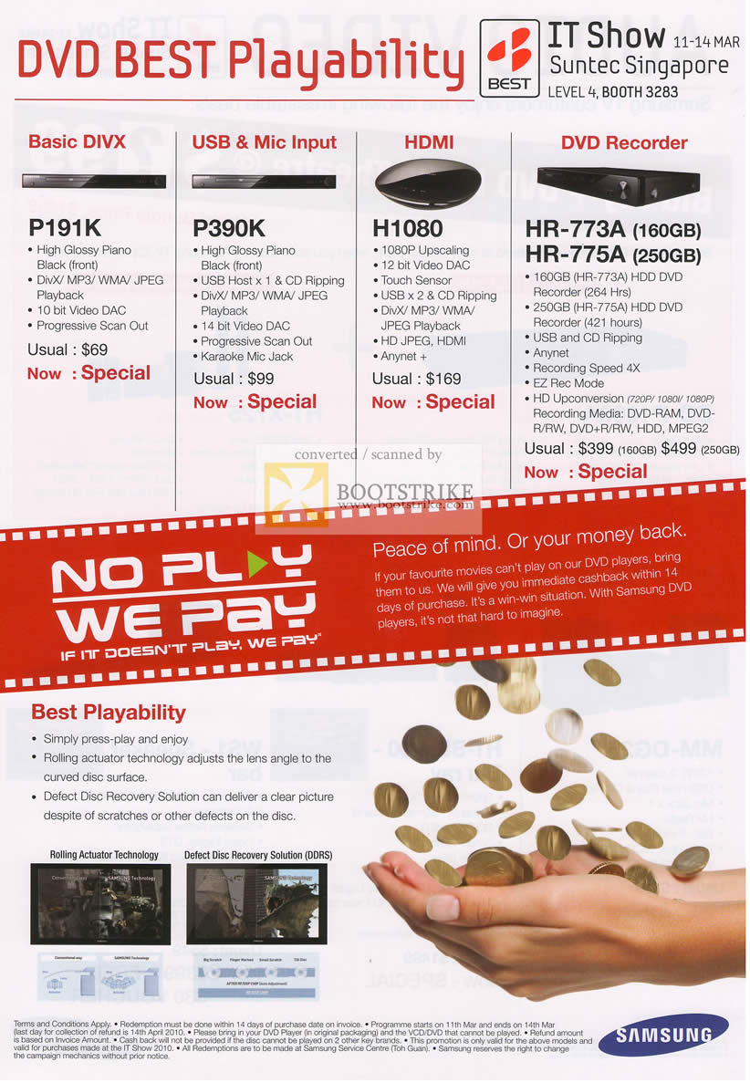 IT Show 2010 price list image brochure of Samsung DVD Player DivX P191K P390K H1080 HR 773A 775A